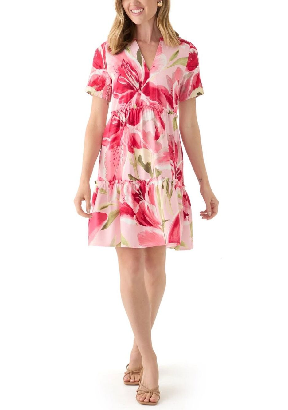 Fever Womens Floral Tiered Linen blend Dress Size PXL